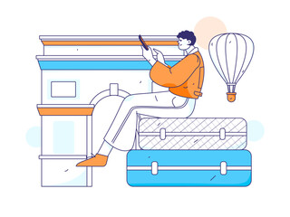 Holiday travel travel characters internet background vector hand drawn illustration
