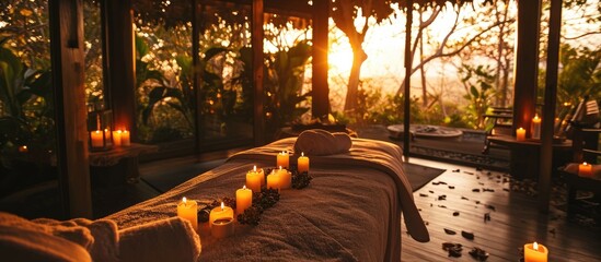 Couple's spa retreat featuring relaxing wellness services, including massage therapy, reiki, and...