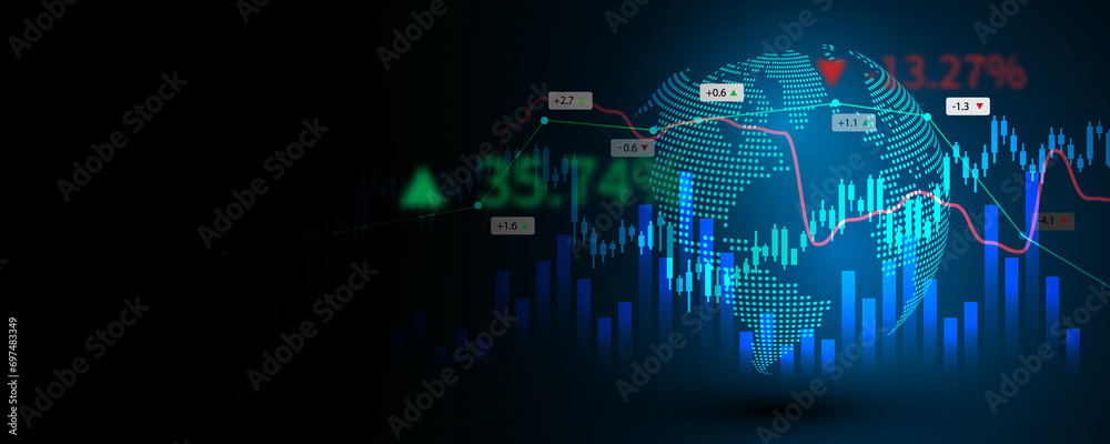 Canvas Prints background image of technology, financial graphs, stock markets on a global network.