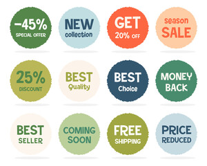Set of Price tags. Promotional sale badge and retail paper stickers.