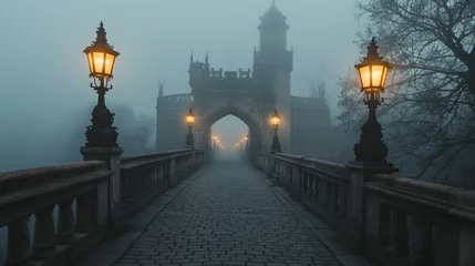 Keuken spatwand met foto mystery setting - foggy london bridge © The Foundry