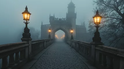 Gordijnen mystery setting - foggy london bridge © The Foundry