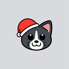 Cat Wearing Santa Hat Illustration