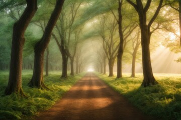 Naklejka premium Tree Lined Path Vanishing Point Forest Photography