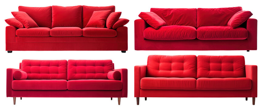 Red sofa isolated on transparent background.
