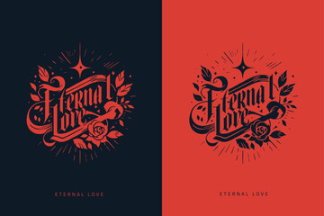 Eternal love, calligraphy, hand drawn, retro logo design - obrazy, fototapety, plakaty