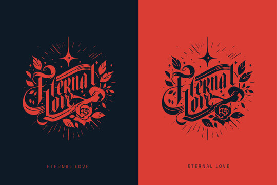 Eternal love, calligraphy, hand drawn, retro logo design