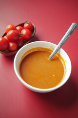 fresh tomato soup on table 