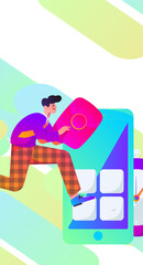 People exercising healthy running vector internet operation illustration
