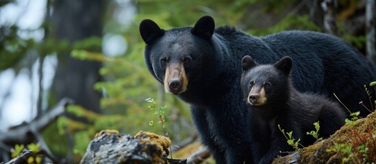 Black bear mom with year-old cub.