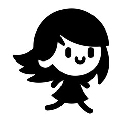 minimal Comic girl funny flat character vector silhouette, black color silhouette