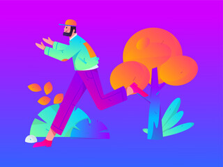 People exercising healthy running vector internet operation illustration
