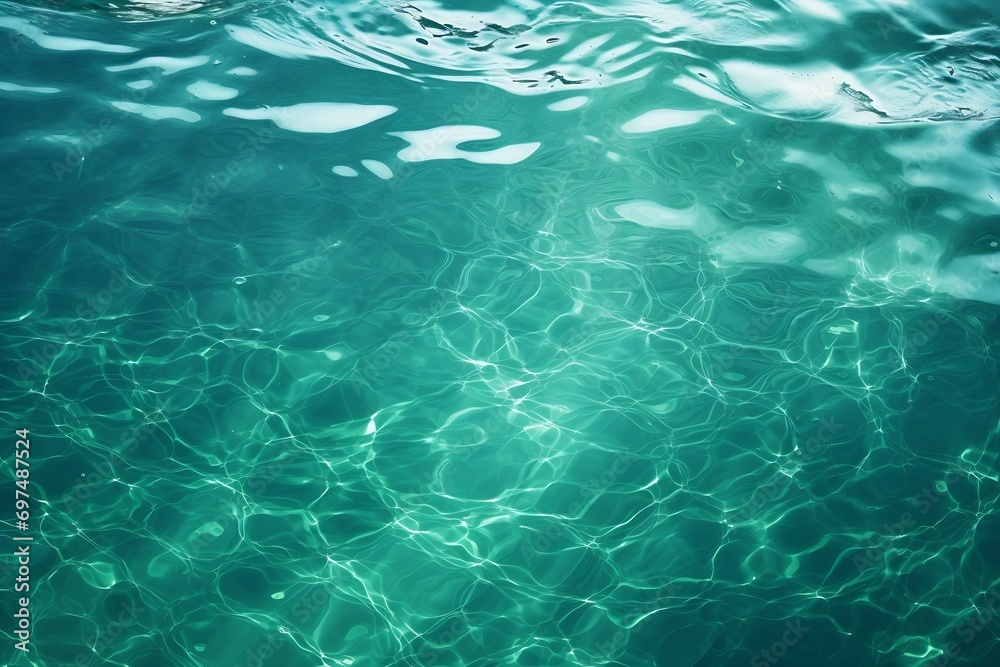 Poster Generative AI : Transparent dark green clear water surface texture with ripples and splashes.