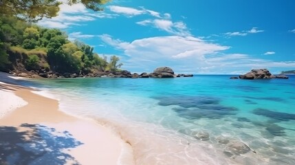Fototapeta na wymiar Generative AI : Nature landscape view of beautiful tropical beach and sea in sunny day.