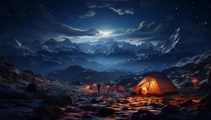 Fotobehang camping In the plateau snow mountains at night © lichaoshu
