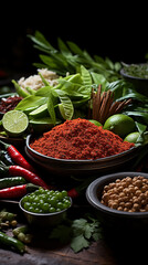 spices and herbs on a dark background