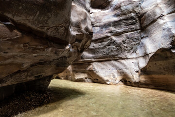 The amazing  beauty of the mountains on the Mujib River along the Mujib River Canyon tourist route in Wadi Al Mujib in Jordan