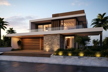 Modern Mediterranean house with clean lines. Generative AI