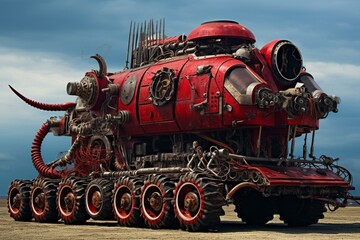 large crimson vehicle. Generative AI