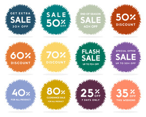 Set of sale tags, sale badges, sale labels, shopping or discount badges and more.