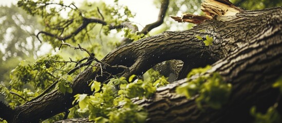Storm causes big tree branch to fall.