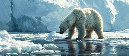 Arctic bear smelling air on ice. - obrazy, fototapety, plakaty