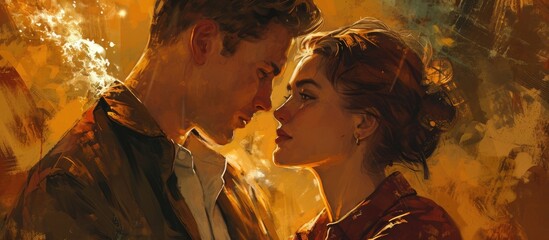 Fototapeta premium A couple gazes at each other, filled with intense emotions and longing to be together.
