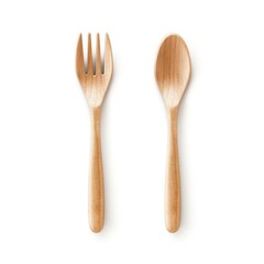 fork and spoon wood on white background.
