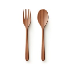 fork and spoon wood on white background.