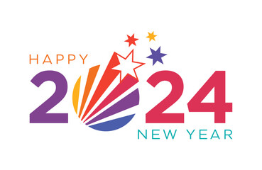 Happy new year banner printable, 2024 typography design vector text logo font, concept, ideas, 
clipart for calendar, greeting card, business, 
wishes, message, Happy new year social post