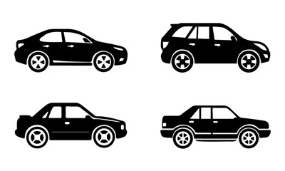 car silhouettes set vector illustration (black And white) - obrazy, fototapety, plakaty