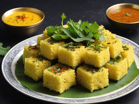 Indian dish dhokla with sauce