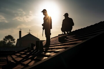 two roofer silhouette. Generative AI