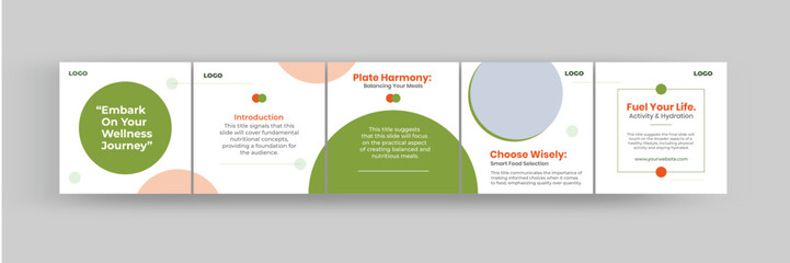 How to social media carousel template, healthy and diet Instagram carousel template eps vector illustration