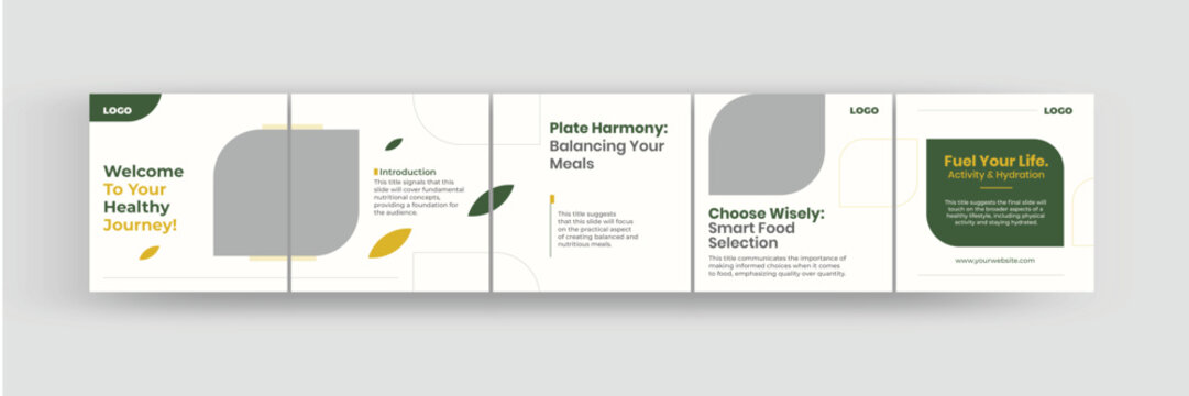 How to social media carousel template, healthy and diet Instagram carousel template eps vector illustration