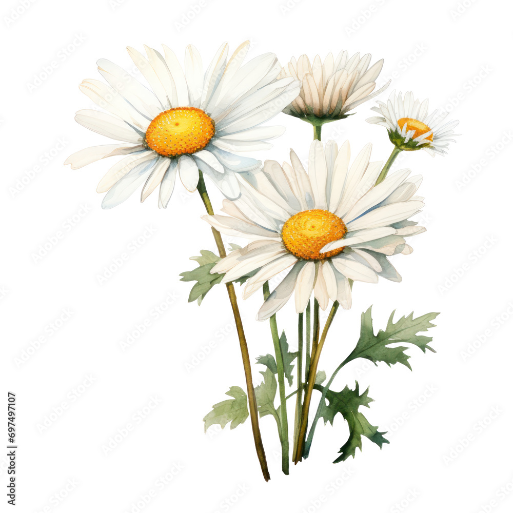 Poster white daisy watercolor isolated on white or transparent background