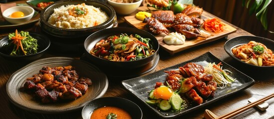 Traditional food from Korea includes chicken and duck dishes.