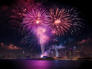 Silvester New Year New Year's Eve Party background banner greeting card firework - Purple pink fireworks, 