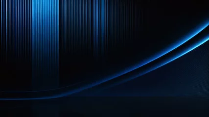 Foto op Canvas Azul abstracto sobre textura de fondo negro. Curvas dinámicas y patrón de azules. Gráficos fractales detallados. Concepto de ciencia y tecnología. © Marios