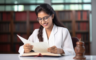young indian businesswoman checking some documents