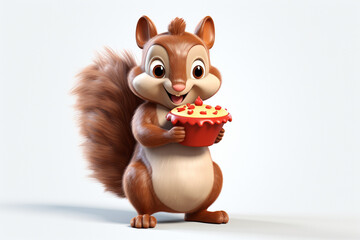 Cute squirrel 3d character and a white background cake