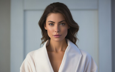Fototapeta premium young and beautiful woman wearing cashmere robe