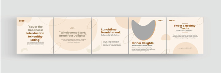 Set of social media carousel template, healthy and diet Instagram carousel banner design eps vector illustration 