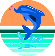 Abstract cartoon illustration. illustration of a dolphin and water splash