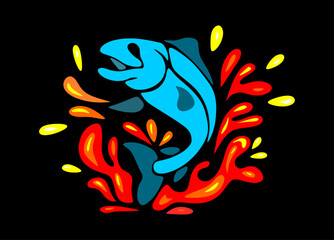Abstract cartoon illustration. illustration of a fish and water splash