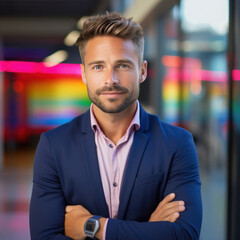 Obraz premium young confidant businessman standing at modern office