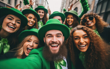 Young people group celebrating saint Patrick day