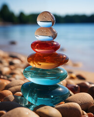 Color stack of stones on the beach