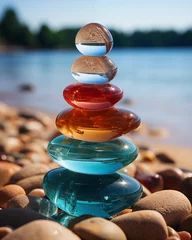 Gordijnen Color stack of stones on the beach © lichaoshu