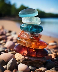 Foto op Aluminium Color stack of stones on the beach © lichaoshu